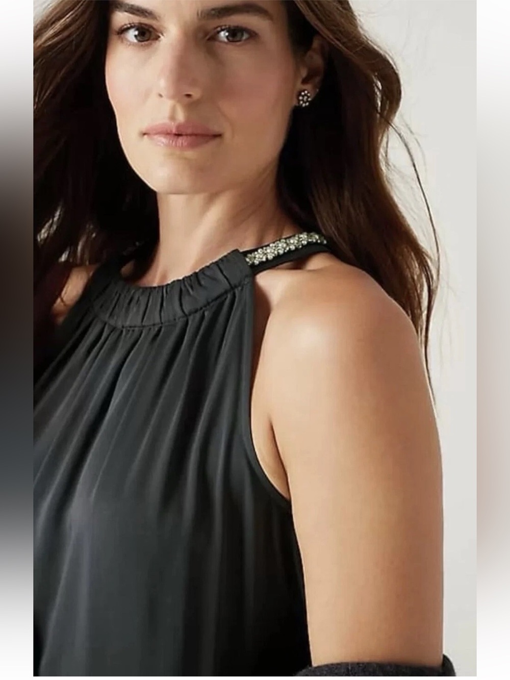J.Jill Embellished Halter-Neck Dress Greystone M 100% Lenzing - Picture 2 of 16